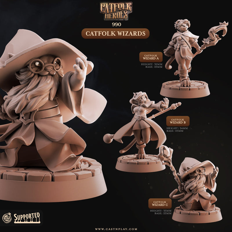 Catfolk Wizards - Catfolk Heroes - CastNPlay - Terrain Wargaming D&D DnD 28mm 32mm 40mm 54mm - Only-Games