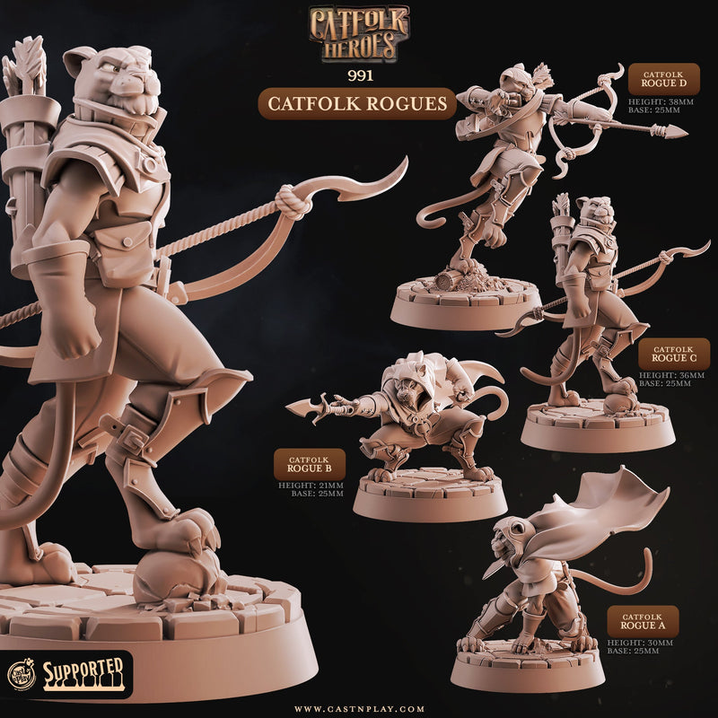 Catfolk Rogues - Catfolk Heroes - CastNPlay - Terrain Wargaming D&D DnD 28mm 32mm 40mm 54mm - Only-Games