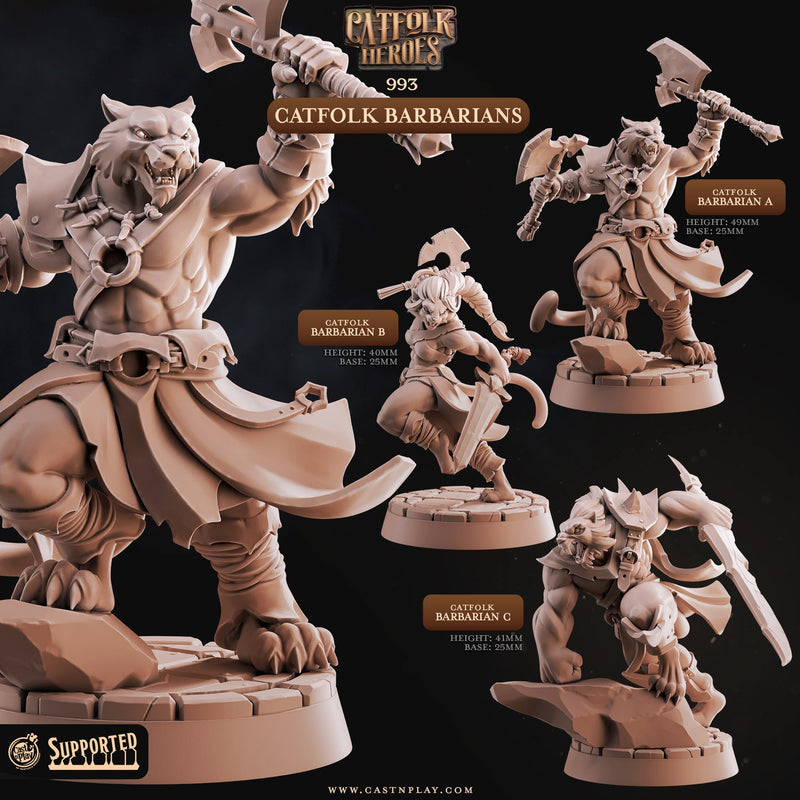 Catfolk Barbarians - Catfolk Heroes - CastNPlay - Terrain Wargaming D&D DnD 28mm 32mm 40mm 54mm - Only-Games