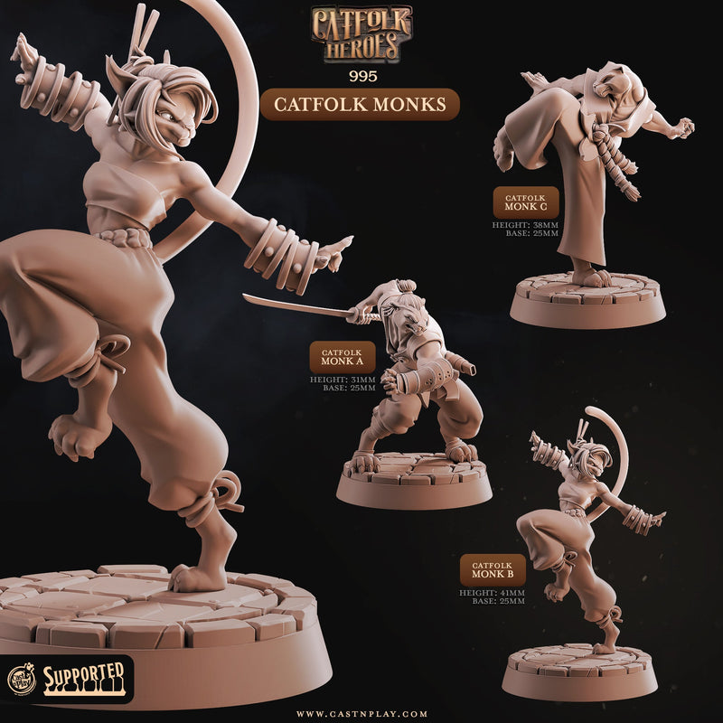 Catfolk Monks - Catfolk Heroes - CastNPlay - Terrain Wargaming D&D DnD 28mm 32mm 40mm 54mm - Only-Games