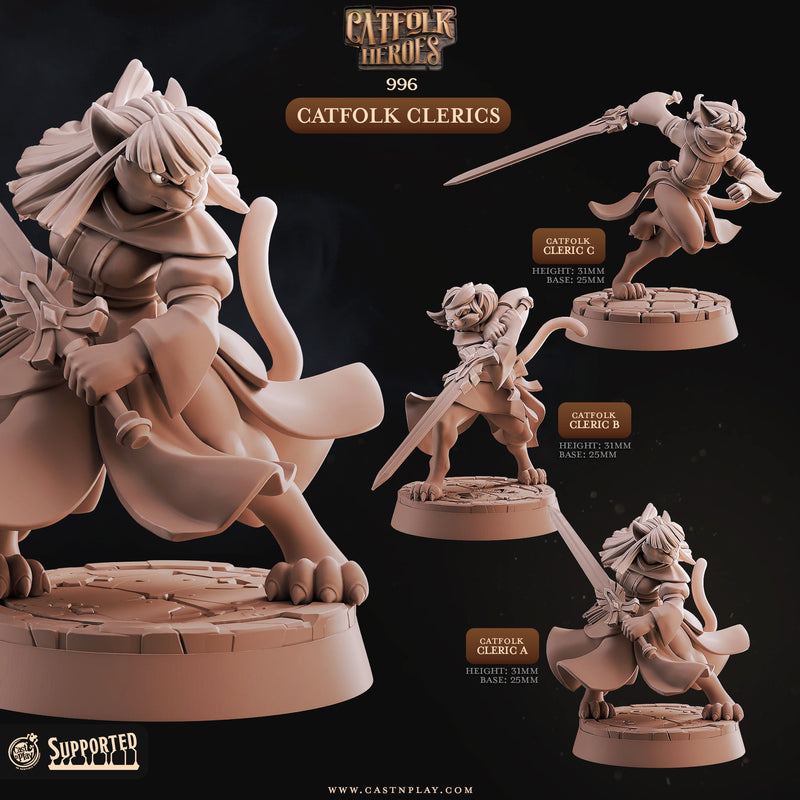 Catfolk Clerics - Catfolk Heroes - CastNPlay - Terrain Wargaming D&D DnD 28mm 32mm 40mm 54mm - Only-Games