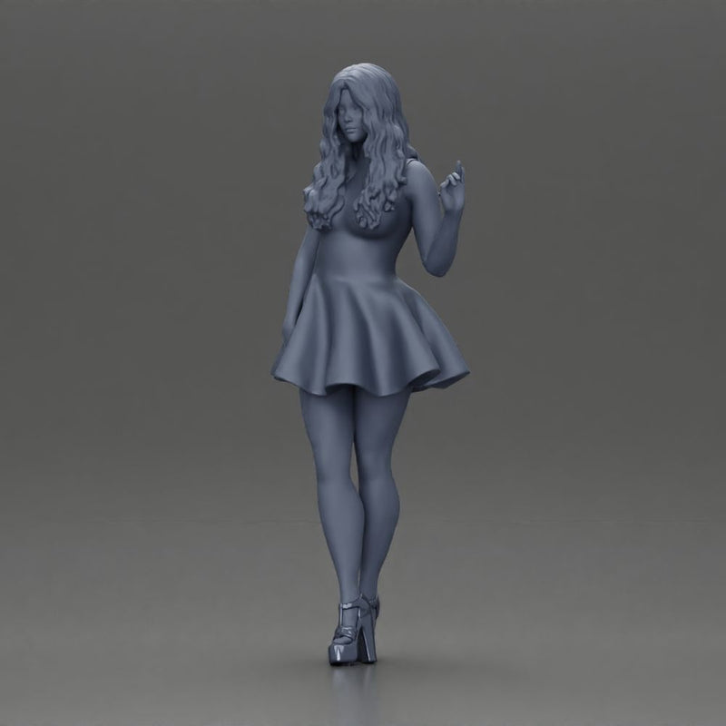 Woman in Flared Dress and Heels with long hair - Only-Games