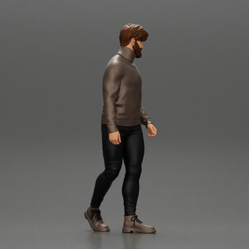 Stylish Man Walking in Turtleneck