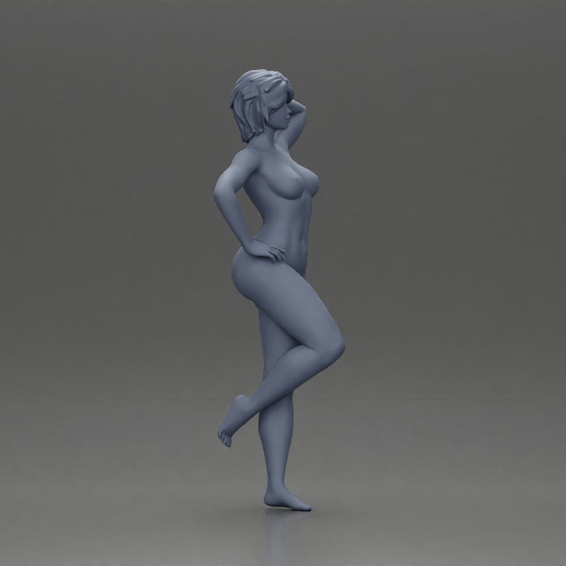 Naked girl with short hair leaning on a car - Only-Games