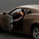 Man in a leather jacket sitting on the car and closing the car door - Only-Games