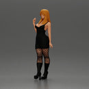 Stylish woman in black dress fishnet tights and boots - Only-Games