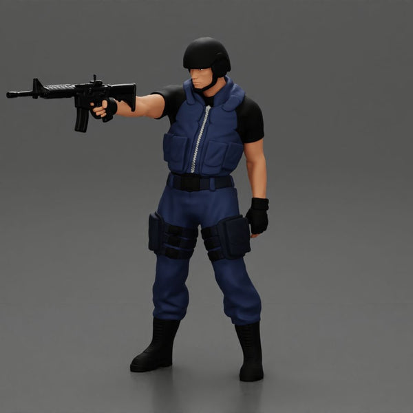 Military precision A man with tactical mastery holding a gun with one hand aimed at the enemy