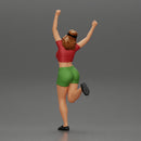 Happy girl in Mini shirt and tennis cap Standing on One Leg - Only-Games