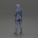 sporty happy girl standing in mini jacket and short with long hair - Only-Games