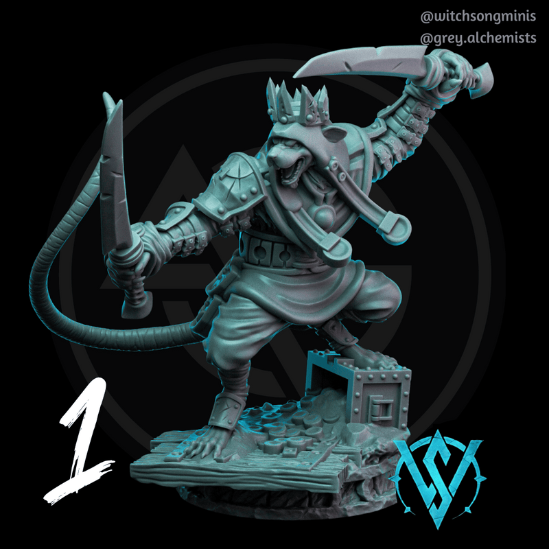 The Rat King Set - Wererat in Two Poses - Fantasy Humanoid Fighter - Resin Miniature in 32mm - DnD Monsters - Only-Games