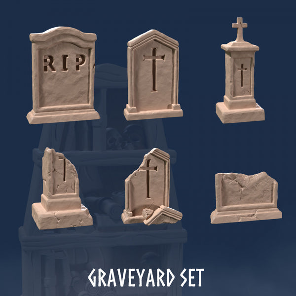 Graveyard Set (6 Models) - Graveyard - Tombstones - Cemetery