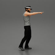 Travel man wearing a hat and a beard pointing the right way - Only-Games