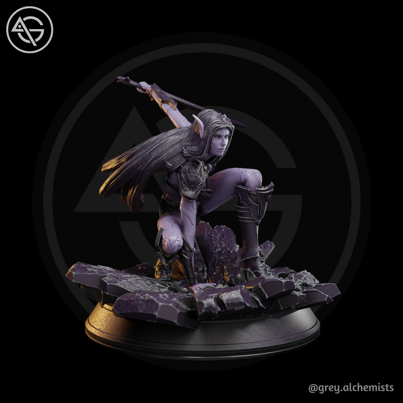 Rina the Drow Demon Hunter, Crouching Pose - Fantasy Resin Miniature in 32mm - DnD