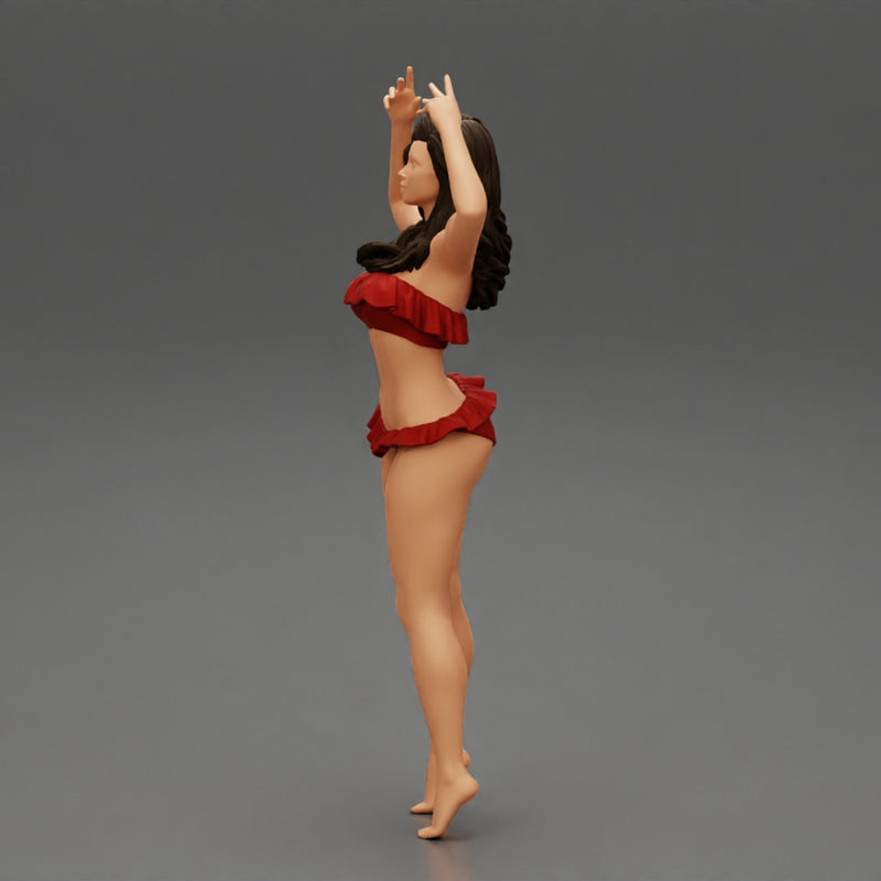 Hot beautiful woman in bikini standing with her arms raised up - Only-Games