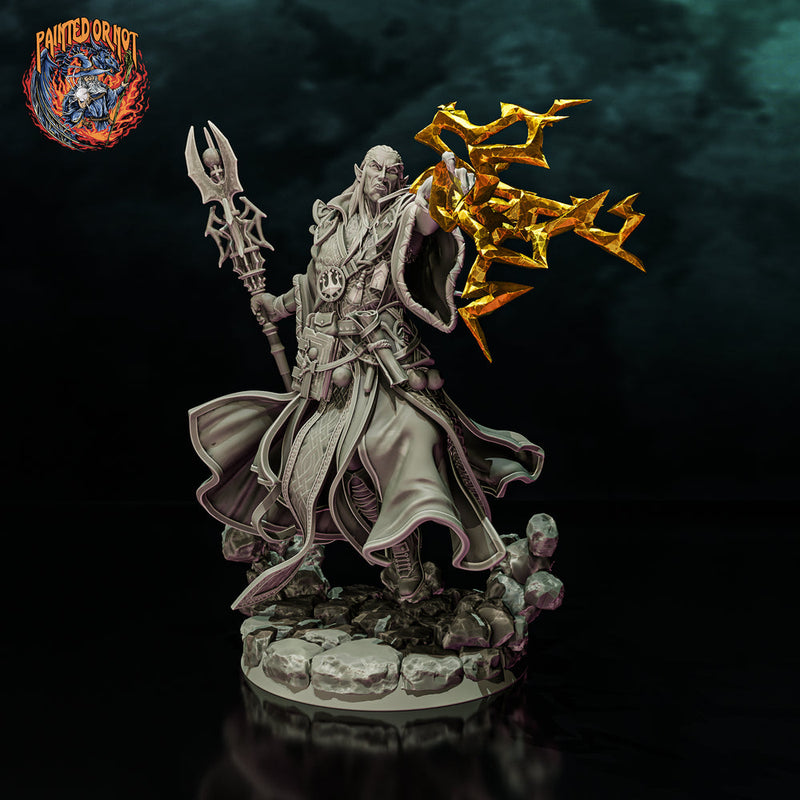 Elf Wizard Casting Spell PC NPC, Paintedornot Original Design Unpainted Mini | 5 Sizes /Scales - Only-Games
