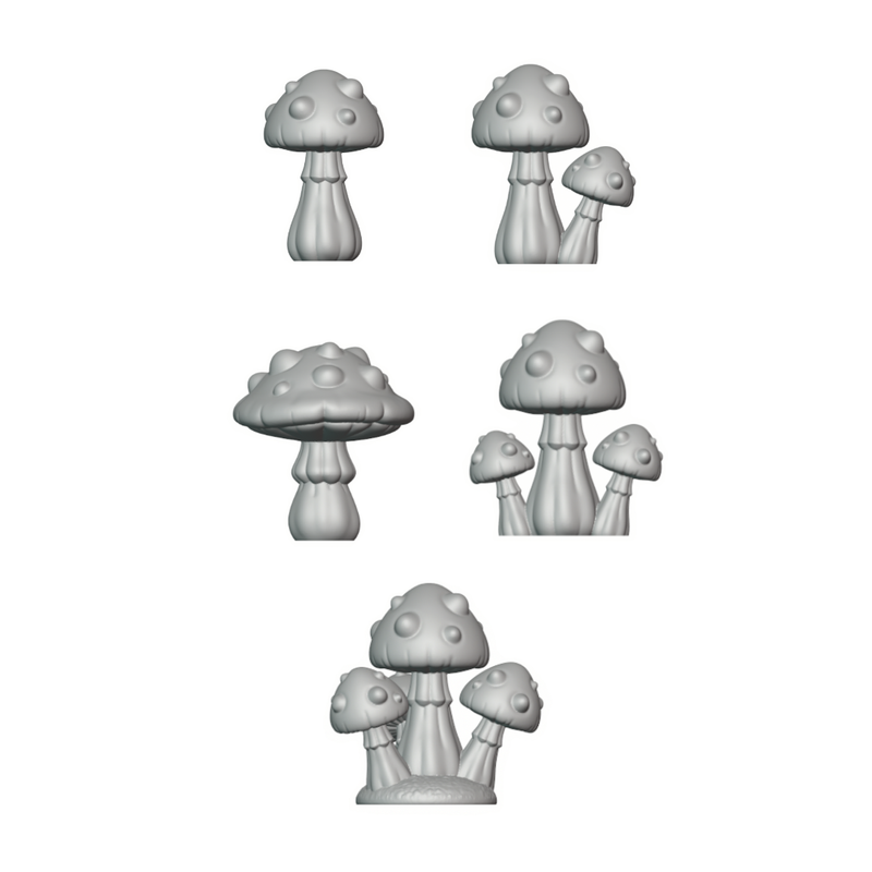 32mm Fantasy Mushroom Basing Bits – 20 STL Tabletop Miniature Terrain Pieces