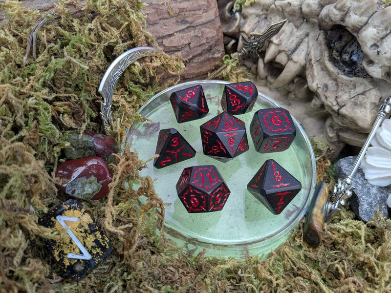Hellish Rebuke | Black & Red Metal Arcana Dice Set - Only-Games