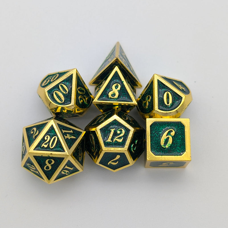 Green and Gold Metal Dice Set