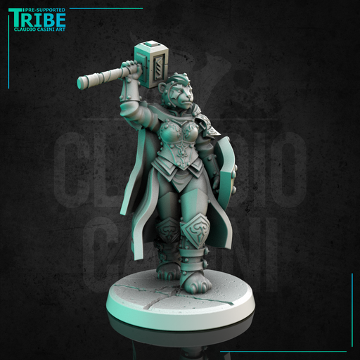 (0289) Female panda folk leader warrior paladin with sword mace hammer and shield - Only-Games