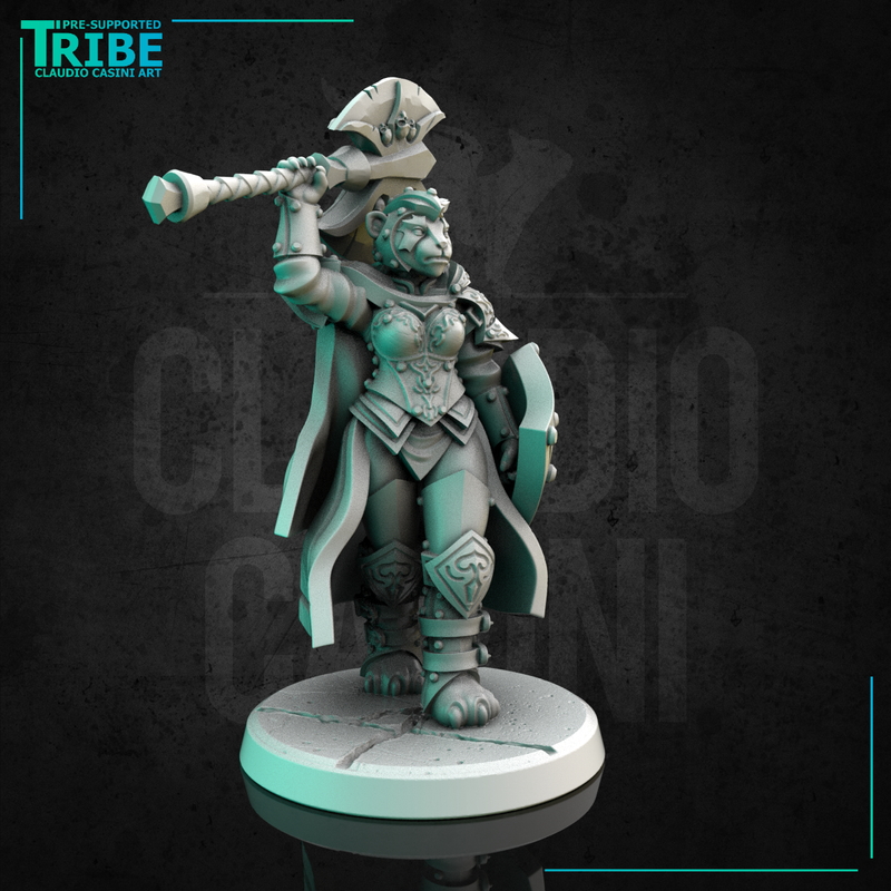 (0289) Female panda folk leader warrior paladin with sword mace hammer and shield - Only-Games