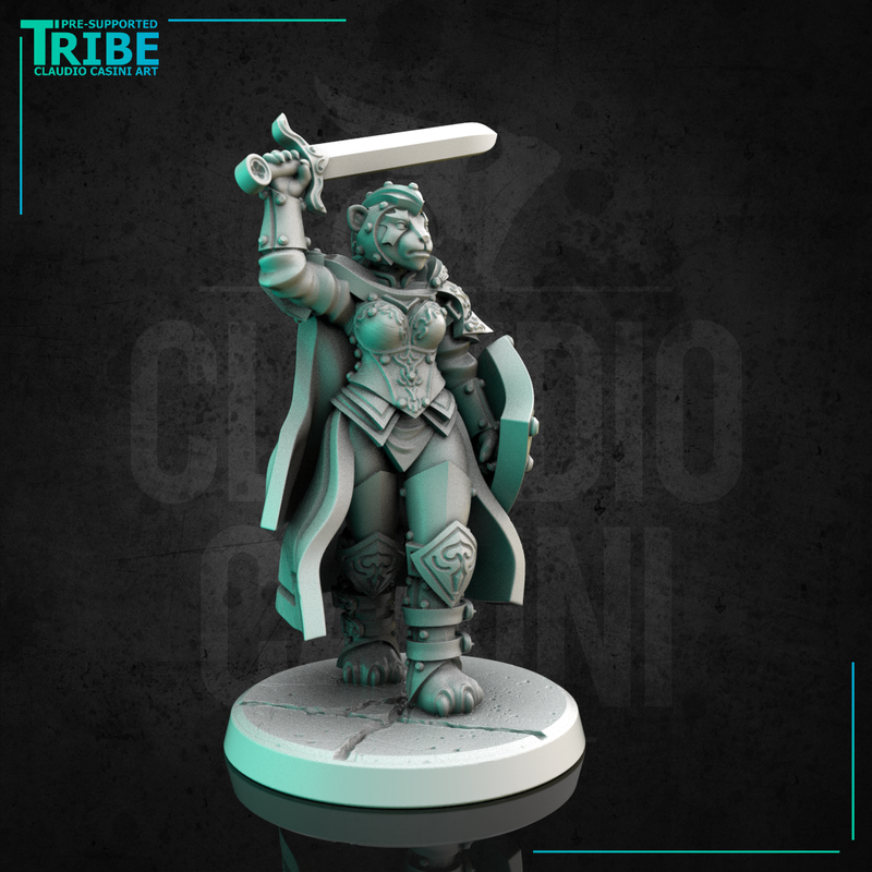 (0289) Female panda folk leader warrior paladin with sword mace hammer and shield - Only-Games
