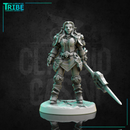 (0300) Female human elf tiefling half-orc firbolg warrior fighter woman with spear and a complete armor - Only-Games
