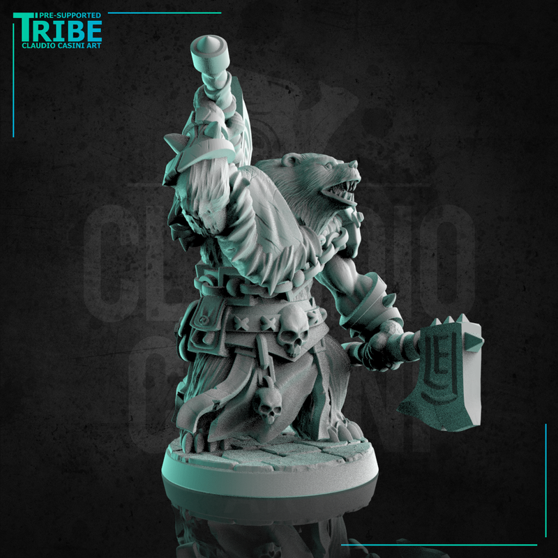 (0259) Male bear folk man warrior barbarian with axes - Only-Games