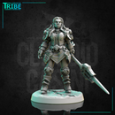 (0300) Female human elf tiefling half-orc firbolg warrior fighter woman with spear and a complete armor - Only-Games