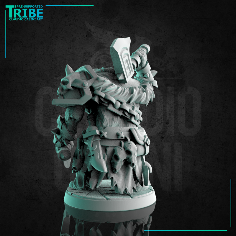 (0259) Male bear folk man warrior barbarian with axes - Only-Games