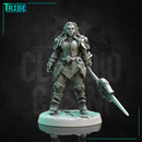 (0300) Female human elf tiefling half-orc firbolg warrior fighter woman with spear and a complete armor - Only-Games