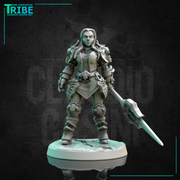 (0300) Female human elf tiefling half-orc firbolg warrior fighter woman with spear and a complete armor - Only-Games