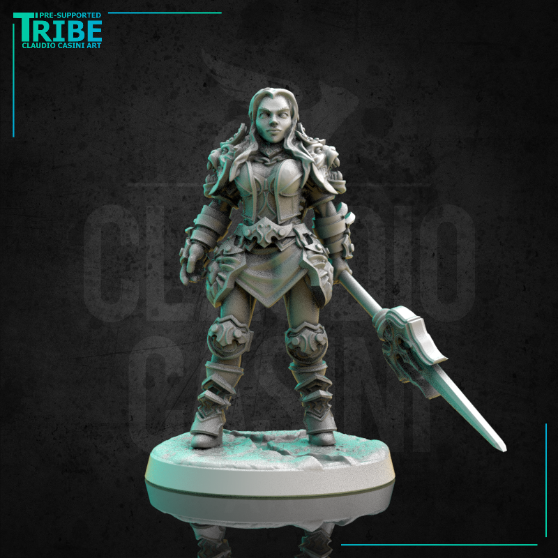 (0300) Female human elf tiefling half-orc firbolg warrior fighter woman with spear and a complete armor - Only-Games