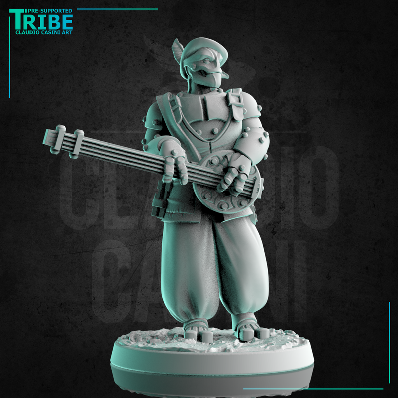 (0202) Male robot Warforged bard with lute - Only-Games