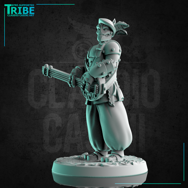 (0202) Male robot Warforged bard with lute - Only-Games