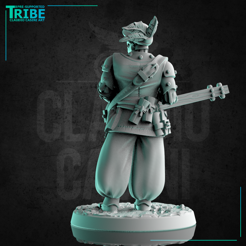 (0202) Male robot Warforged bard with lute - Only-Games