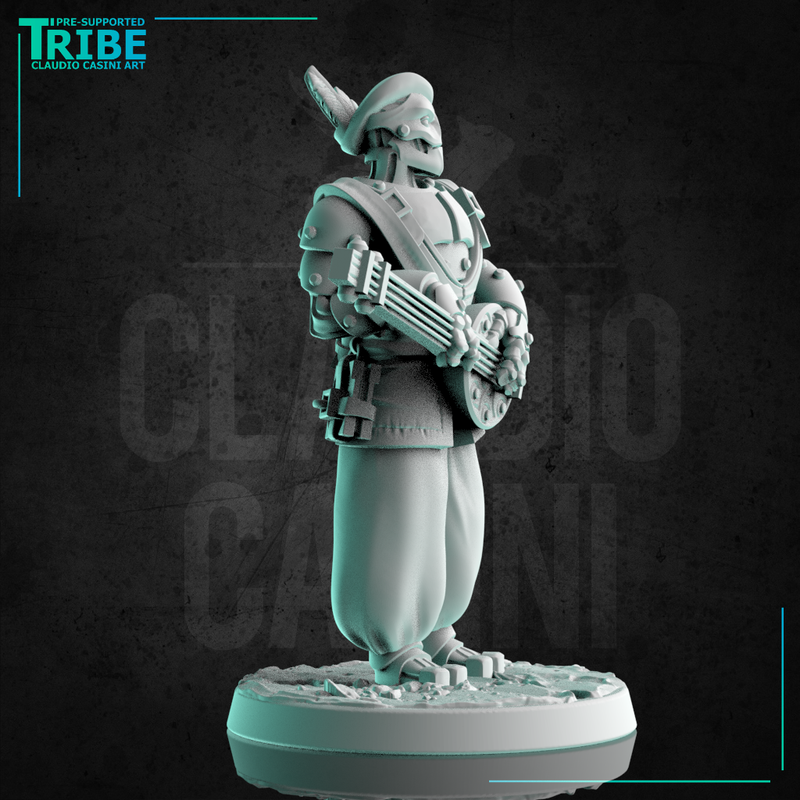(0202) Male robot Warforged bard with lute - Only-Games