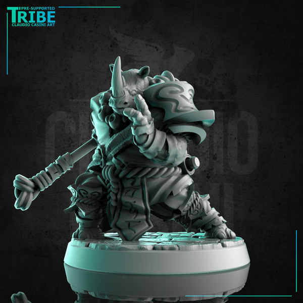 (0278) Male rhinoceros monk shaolin warrior with a stick