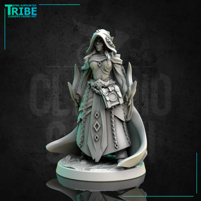 (0310) Female human elf half-orc firbolg tiefling witch sorceress wizard with spell