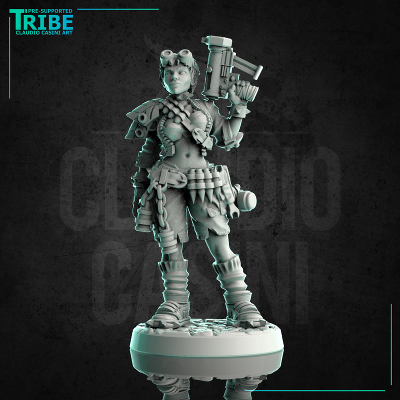 (0246) Female post apocalyptic warrior bounty hunter with a gun - Only-Games