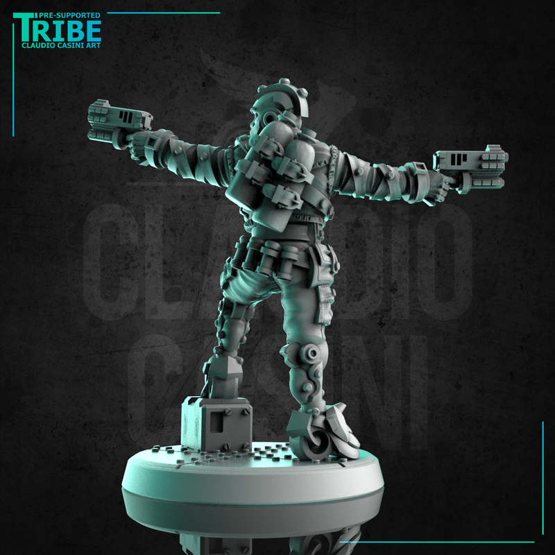 (0280) Male sci-fi cyberpunk post-apocalyptic bounty hunter with two guns - Only-Games