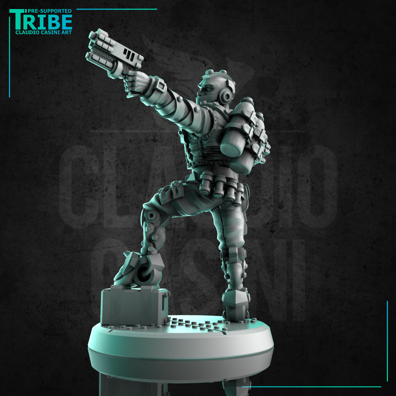 (0280) Male sci-fi cyberpunk post-apocalyptic bounty hunter with two guns - Only-Games