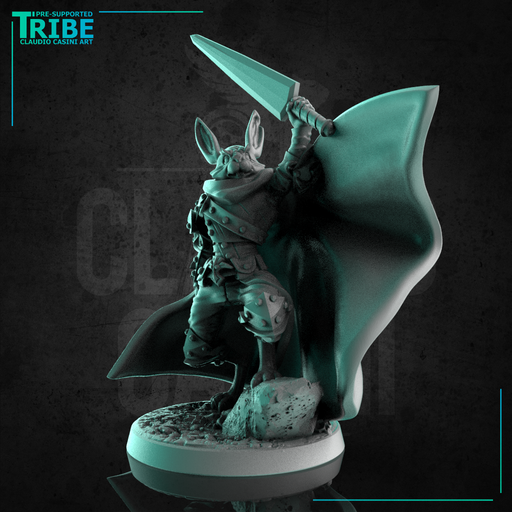 (0268) Male rabbitfolk warrior paladin cleric with plate armor sword and cape - Only-Games