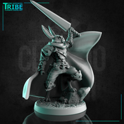 (0268) Male rabbitfolk warrior paladin cleric with plate armor sword and cape - Only-Games