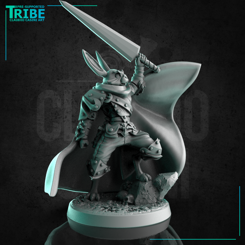 (0268) Male rabbitfolk warrior paladin cleric with plate armor sword ...