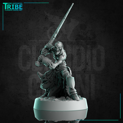 (0315) Male undead zombie skeleton warrior with two hand sword - Only-Games