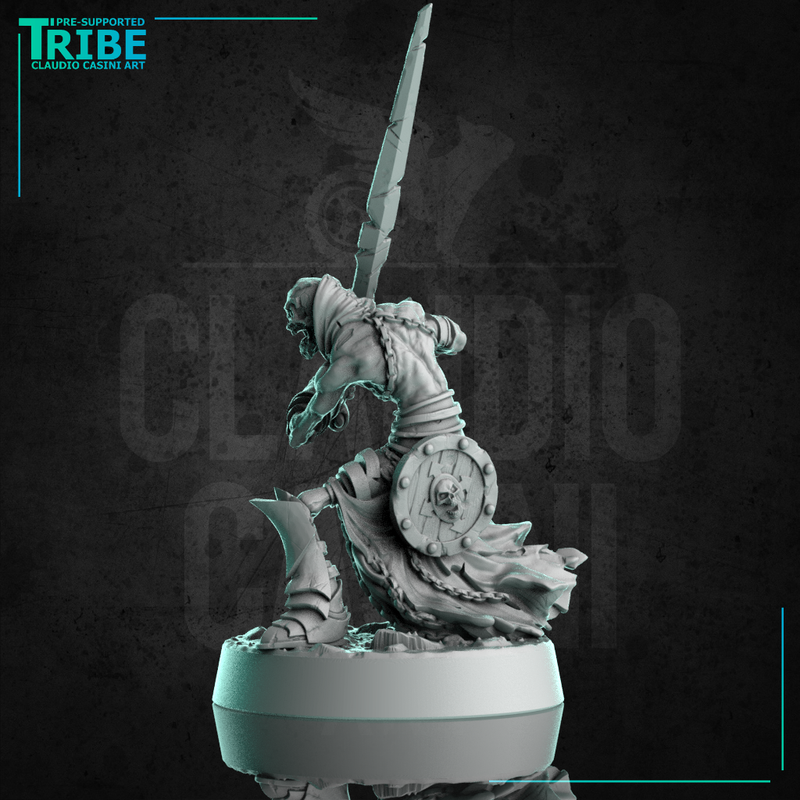 (0315) Male undead zombie skeleton warrior with two hand sword - Only-Games