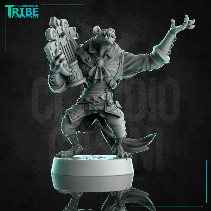 (0311) Male gnoll bard musician with harp