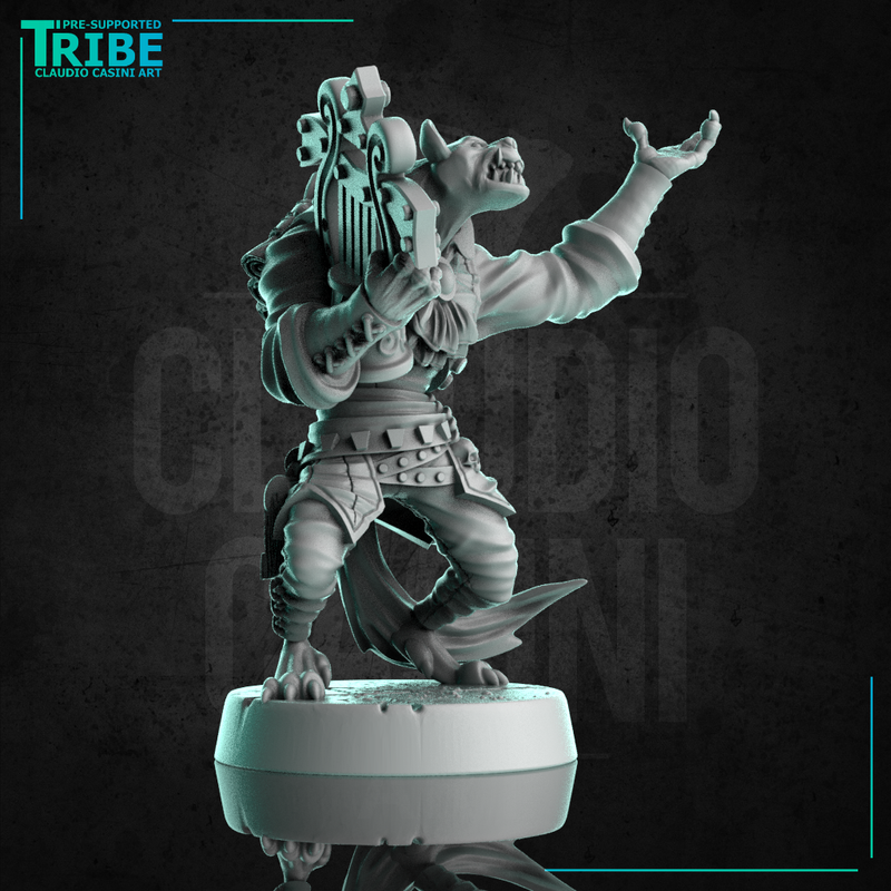 (0311) Male gnoll bard musician with harp