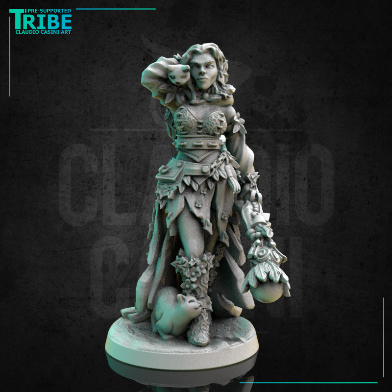 (0261) Female druid wizard witch with magic staff and cats familiar - Only-Games