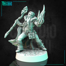(0318) Male  human elf tiefling half-orc firbolg druid with staff and magic fire